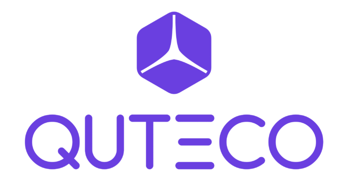 Quteco company logo featuring a geometric emblem above the stylized brand name in bold purple letters on a white background.