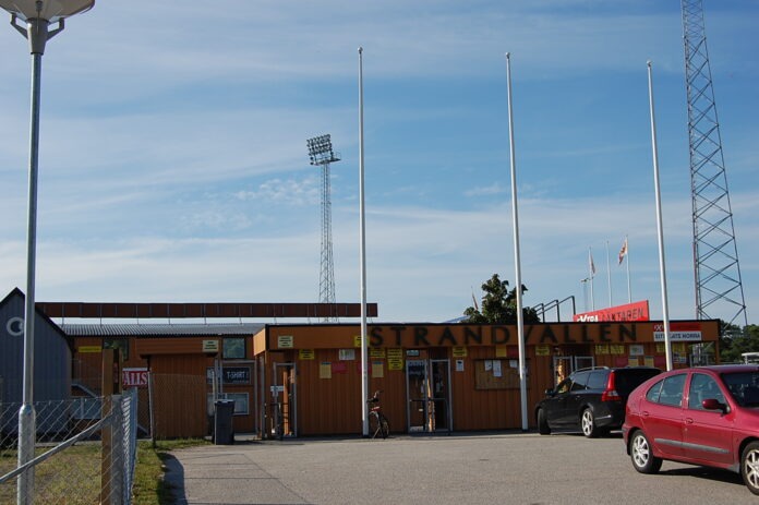 Entrance of Strandvallen Stadium in Blekinge, home ground of Swedish football club Mjällby AIF