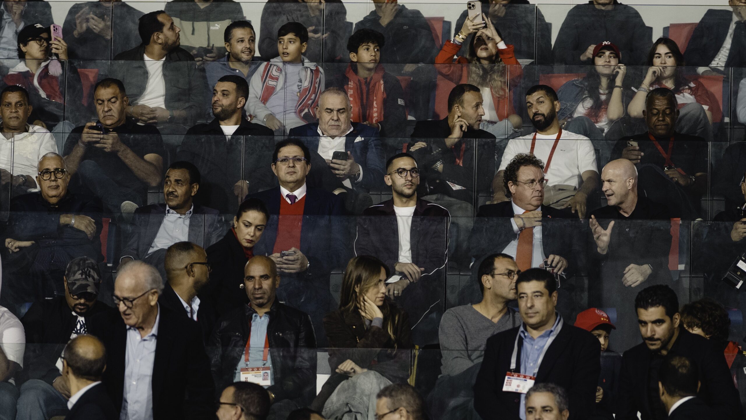 Morocco international Hakim Ziyech watches the Casablanca Derby from the stands at Mohammed V Stadium.