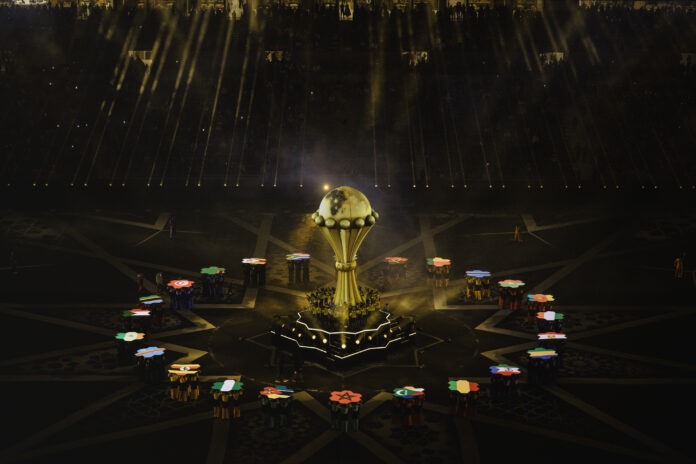 AFCON 2025 trophy ceremony in Morocco showcasing African nations, stadium spectacle and continental football unity.