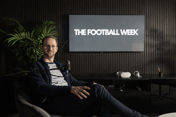 Nicola Alexander Sahm speaking in a studio interview for The Football Week on academy scouting and leadership.